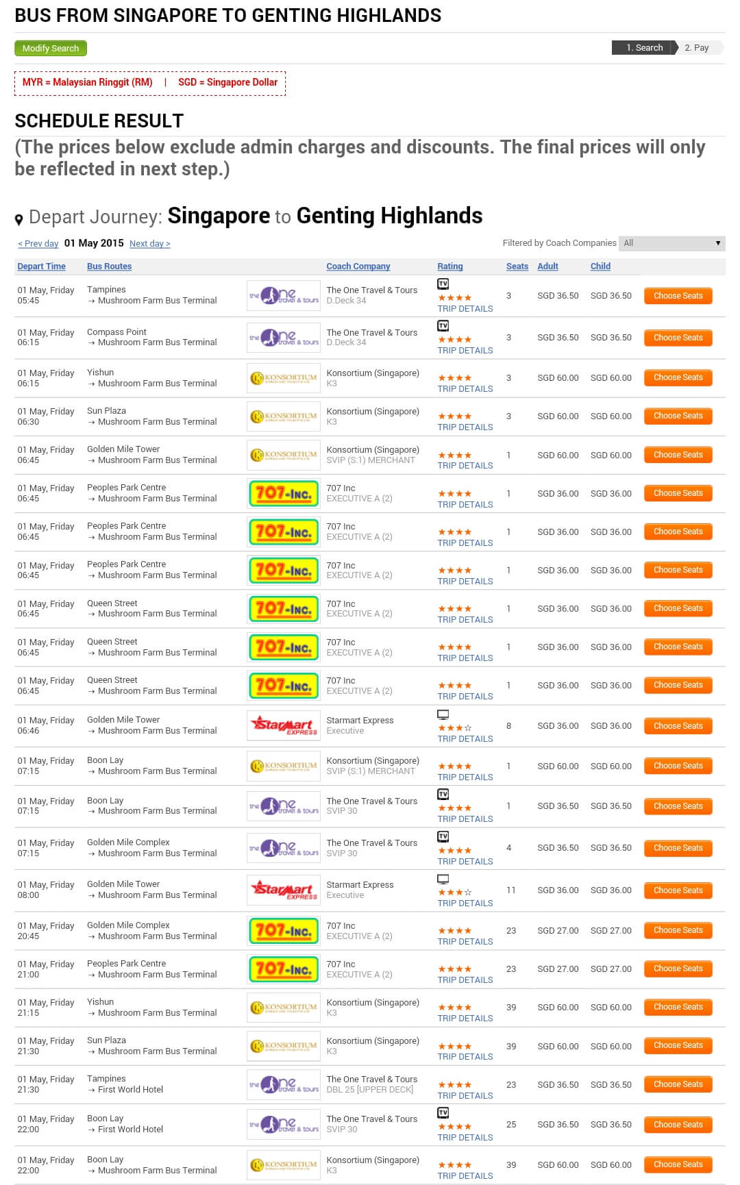 Singapore (various pick-up locations) to Genting Highlands/RW Genting, Malaysia (various locations possible)